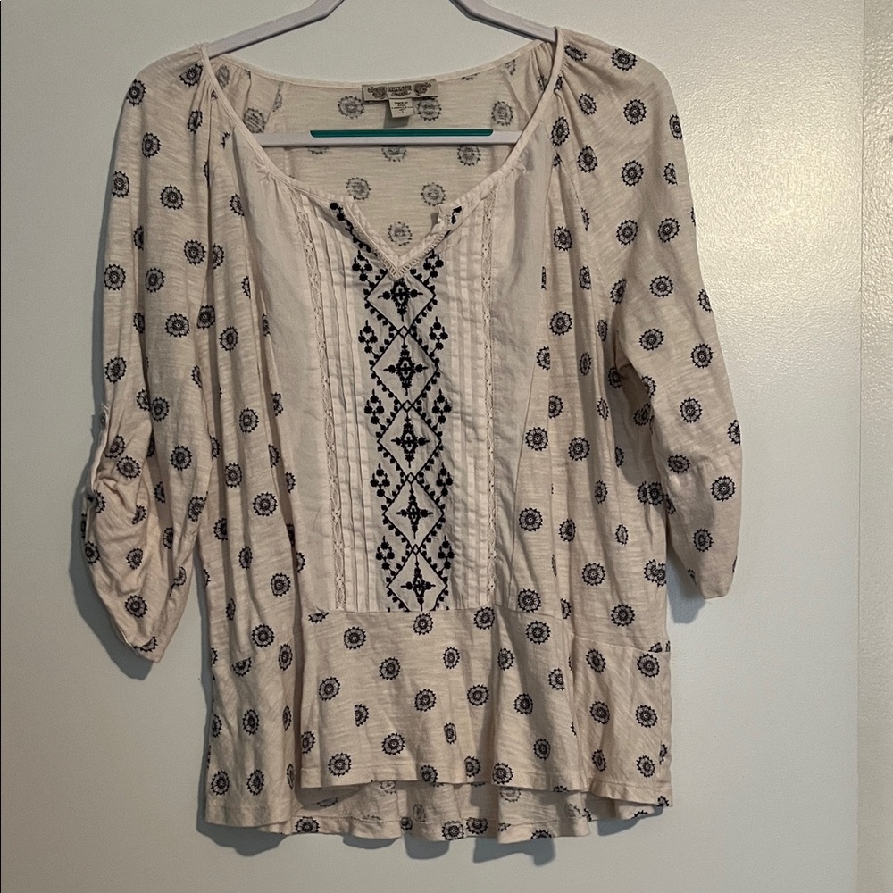 Vintage America Cream and Black Embroidered Blouse